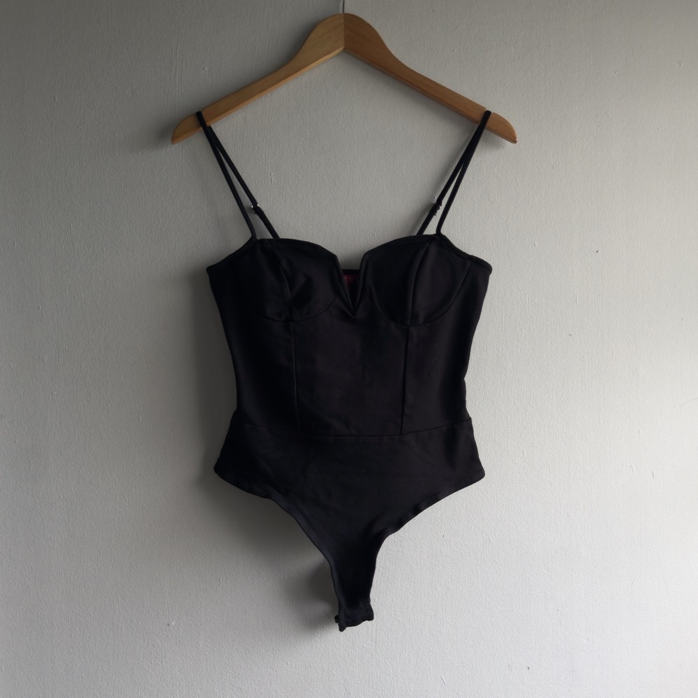 Y2K Guess V-Wire Bustier Bodysuit Womens Medium Black Minimalist Corset Top